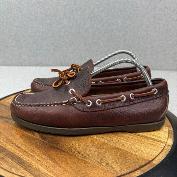 L.L. Bean Camp Mocs Boat Shoes Men's 9.5 EE WIDE Brown Leather Moccasins - Picture 3 of 8